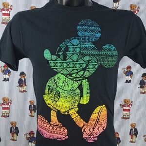 Disney Mickey Mouse multicolor Aztec pattern character graphic SM black t-shirt